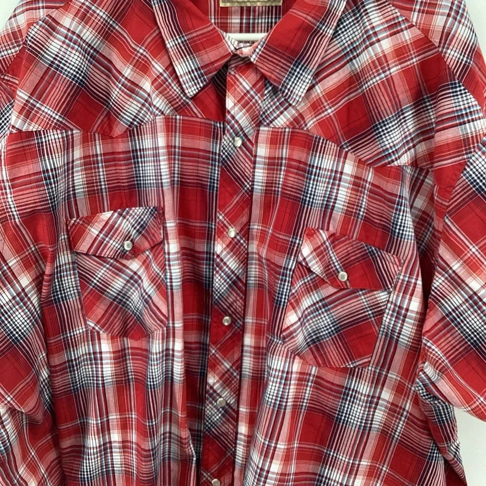 Men's Wrangler Short Sleeved Pearl Snap Plaid Wester Shirt Cowboy Big & Tall 5XL